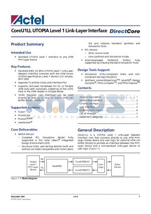 COREU1LL-EV datasheet - CoreU1LL UTOPIA Level 1 Link-Layer Interface