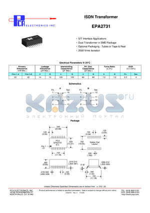 EPA2731 datasheet - ISDN Transformer