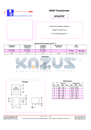 EPA2787 datasheet - ISDN Transformer