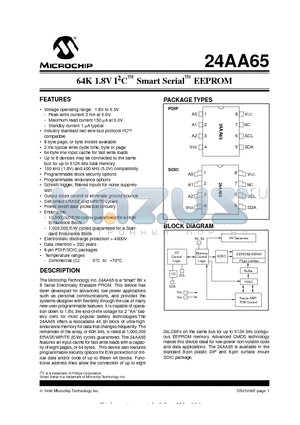 24AA65-SM datasheet - 64K 1.8V I 2 C O Smart Serial O EEPROM