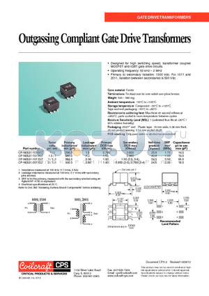 CP-N0531-2011SZ datasheet - Outgassing Compliant Gate Drive Transformers