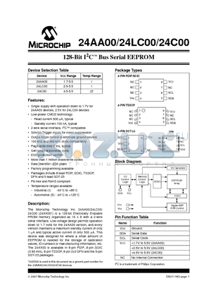 24C00 datasheet - 128 Bit I2C Bus Serial EEPROM
