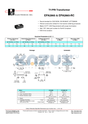 EPA2865 datasheet - T1/PRI Transformer