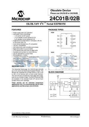 24C01B-E/P datasheet - 1K/2K 5.0V I2C Serial EEPROM