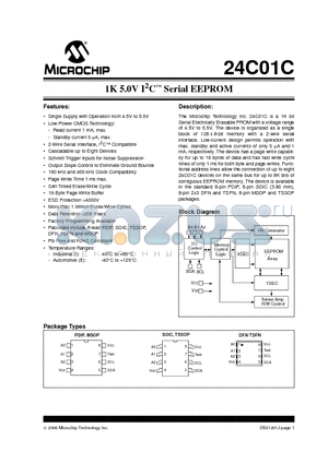 24C01C-E/MS datasheet - 1K 5.0V I2C Serial EEPROM