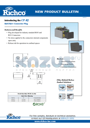 CP-RJ11 datasheet - Introducing the CP-RJ, RJ45/RJ11 Connector Plug