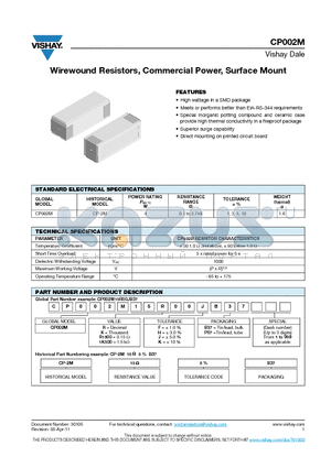 CP002M datasheet - Wirewound Resistors, Commercial Power, Surface Mount