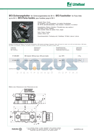 177.5325.0001 datasheet - BF2-Fuseholder for Fuse links up to 58 V