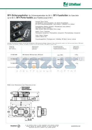 177.5625.0001 datasheet - BF1-Fuseholder for Fuse links up to 58 V