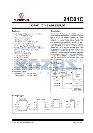 24C01CSN datasheet - 1K 5.0V I2C Serial EEPROM