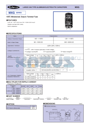 450MXG220MEFCSN30X30 datasheet - 105 Miniaturized, Snap-in Terminal Type