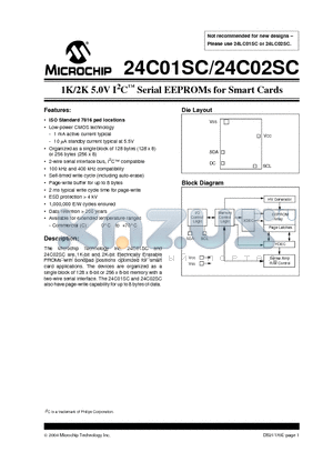 24C01SC-/W08 datasheet - 1K/2K 5.0V I2C Serial EEPROMs for Smart Cards