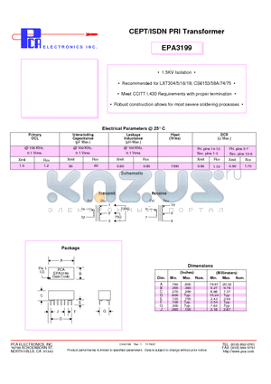 EPA3199 datasheet - CEPT/ISDN PRI Transformer