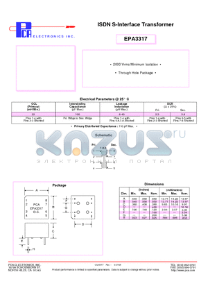 EPA3317 datasheet - ISDN S-Interface Transformer