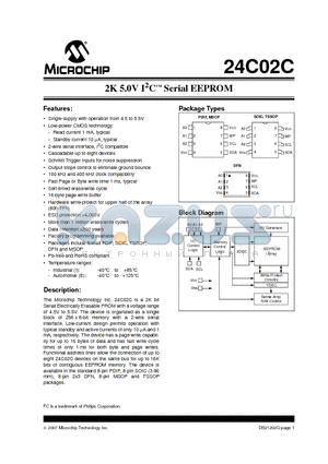 24C02C datasheet - 2K 5.0V I2C Serial EEPROM