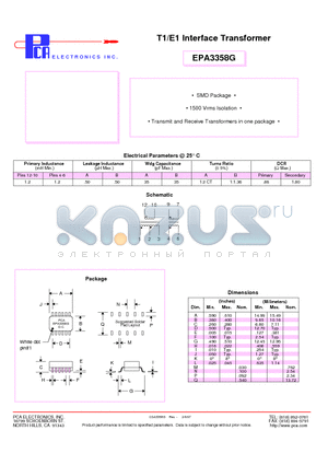 EPA3358G datasheet - T1/E1 Interface Transformer