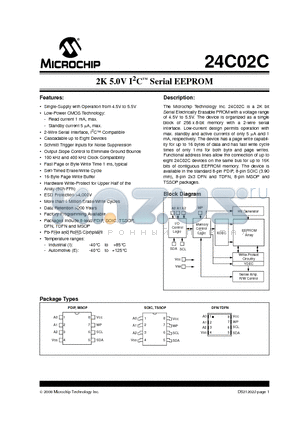 24C02C-E/SN datasheet - 2K 5.0V I2C Serial EEPROM