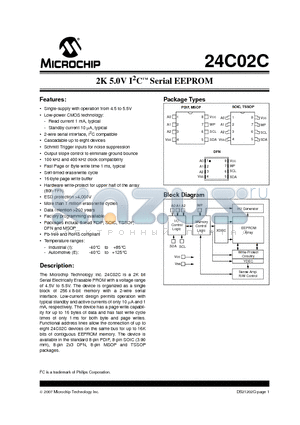 24C02CE/MC datasheet - 2K 5.0V I2C Serial EEPROM