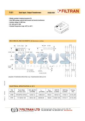 8181 datasheet - T1/E1 Dual Input / Output Transformers