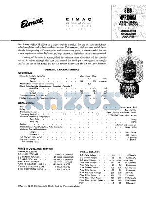 8189 datasheet - RADIAL-BEAM PULSE TETRODE