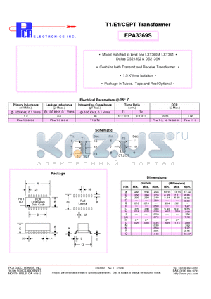 EPA3369S datasheet - T1/E1/CEPT Transformer