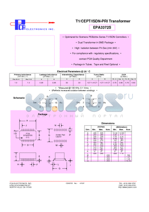 EPA3372S datasheet - T1/CEPT/ISDN-PRI Transformer