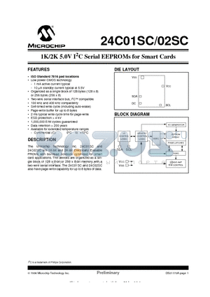24C02SC-W08 datasheet - 1K/2K 5.0V I2C Serial EEPROMs for Smart Cards