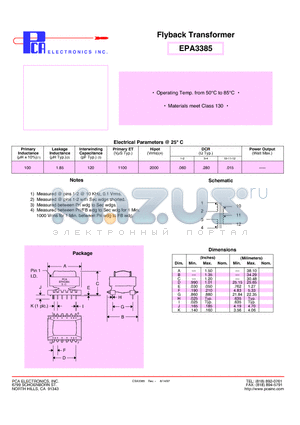 EPA3385 datasheet - Flyback Transformer