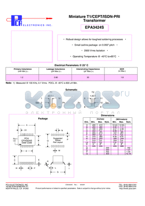 EPA3424S datasheet - Miniature T1/CEPT/ISDN-PRI Transformer