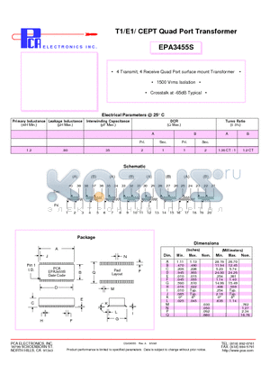 EPA3455S datasheet - T1/E1/ CEPT Quad Port Transformer