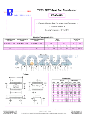 EPA3481S datasheet - T1/E1/ CEPT Quad Port Transformer