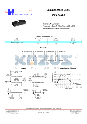 EPA3482S datasheet - Common Mode Choke