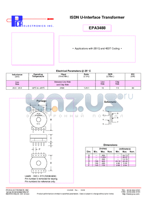 EPA3488 datasheet - ISDN U-Interface Transformer