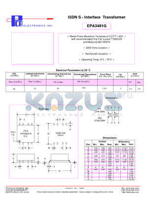 EPA3491G datasheet - ISDN S - Interface Transformer