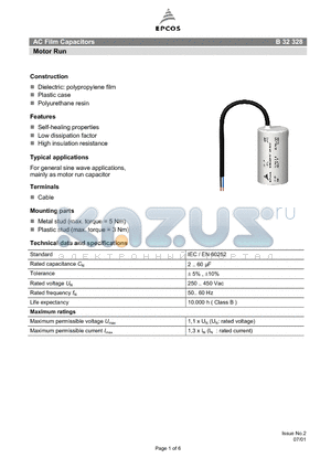 B32328-A1206 datasheet - AC Film Capacitors Motor Run