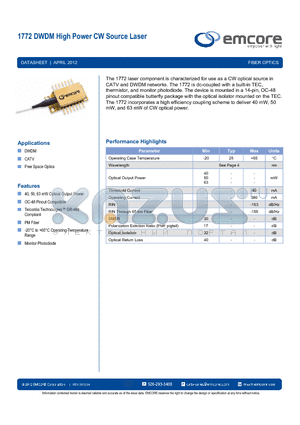 1772-NM-40-16-FC-PM datasheet - DWDM High Power CW Source Laser