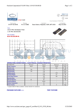 819-IF150.0M-B datasheet - Base Station, Repeater, HDR, IMT-2000