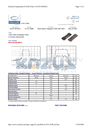 819-IF190.0M-C datasheet - Base Station, Repeater, HDR, IMT-2000