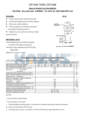 CP1004 datasheet - SINGLE-PHASE SILICON BRIDGE