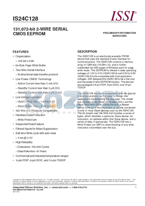 24C128 datasheet - 131,072-bit 2-WIRE SERIAL CMOS EEPROM