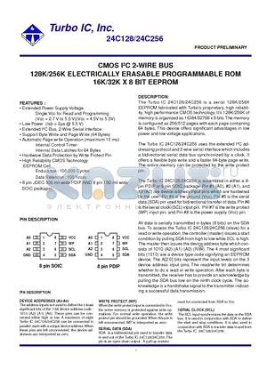 24C128 datasheet - CMOS I2C 2-WIRE BUS 128K/256K ELECTRICALLY ERASABLE PROGRAMMABLE ROM 16K/32K X 8 BIT EEPROM