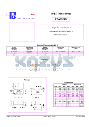 EPA3521S datasheet - T1/E1 Transformer