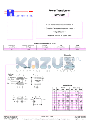 EPA3560 datasheet - Power Transformer