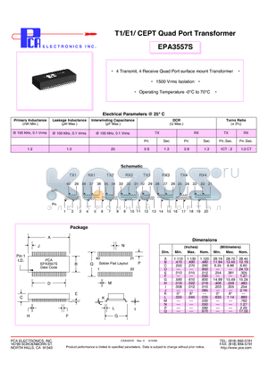 EPA3557S datasheet - T1/E1/ CEPT Quad Port Transformer