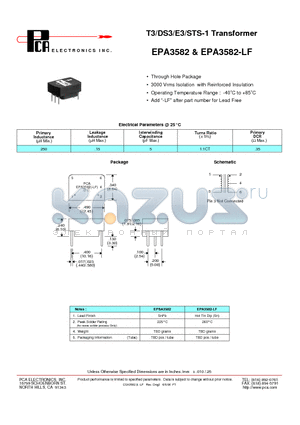 EPA3582-LF datasheet - T3/DS3/E3/STS-1 Transformer