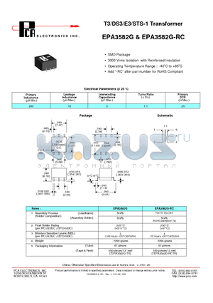 EPA3582G-RC datasheet - T3/DS3/E3/STS-1 Transformer