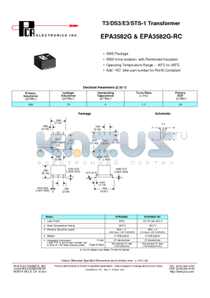 EPA3582G-RC datasheet - T3/DS3/E3/STS-1 Transformer