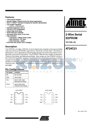 24C21 datasheet - 2-Wire Serial EEPROM