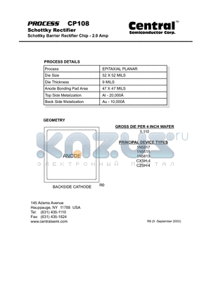 CP108 datasheet - Schottky Rectifier, Schottky Barrier Rectifier Chip - 2.0 Amp