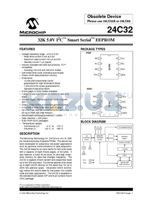 24C32 datasheet - 32K 5.0V I2C Smart Serial EEPROM